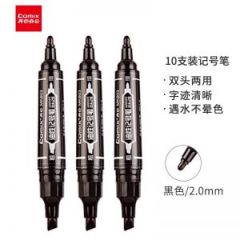 齐心 记号笔 MK803 2.0mm—6.0mm 大小双头记号笔  不可再充墨水 10支/盒 黑色